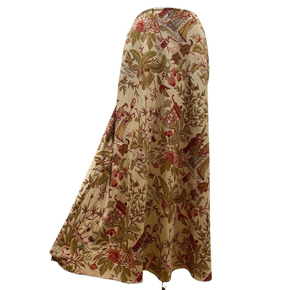 VTG Y2K Banana Republic 100% Silk Maxi Skirt Sz 10 Asian Inspired Floral Boho